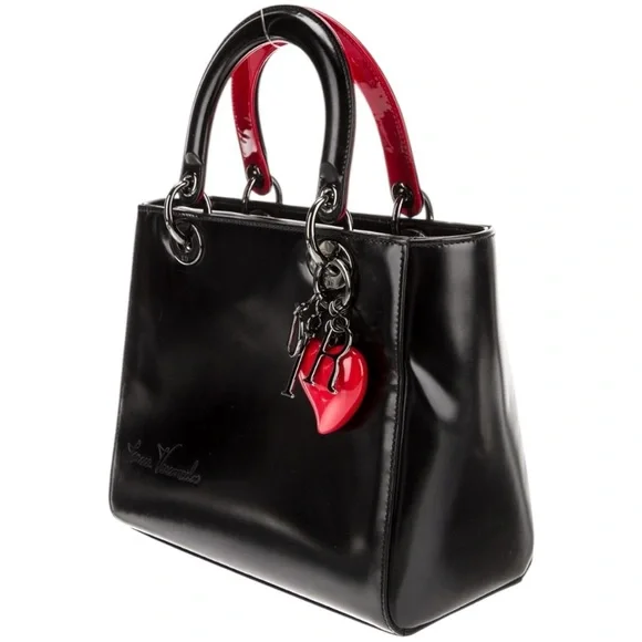 Limited Edition Christian Dior Lady Dior Art Black Patent Leather Red Heart Bag - Picture 2 of 15